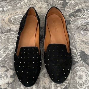 MADEWELL SIZE 8 BLACK SUEDE FLATS WITH GOLD STUDS!
